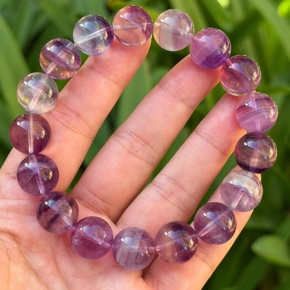 14mm 8 inches stretchable purple banded fluorite‎ bracelet 0758